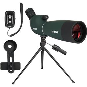 Svbony SV28PLUS Cannocchiale con Treppiedi Smartphone Adapter, 25-75x70mm con Controller Wireless, BAK4 A5 Vino Rosso FMC Digiscoping, Telescopi Spotting Scope per Adulti tiro a segno Tiro con l'arco