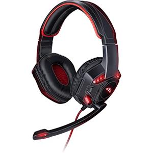 No Fear Cuffie da gioco - Con illuminazione a LED - Cavo da 1,5 m - Cuffie con microfono - Design Over-Ear - Stabile e confortevole - Nero/Rosso