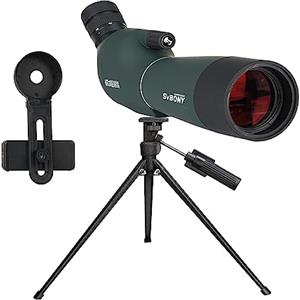 Svbony SV28PLUS Cannocchiale, con Treppiede, 20-60x60mm HD BAK4, A5 Rosso Vino FMC Impermeabile,Cannocchiale Terrestre con Adattatore Telefono Borsa, per Tiro a Segno Tiro, con l'arco Birdwatching