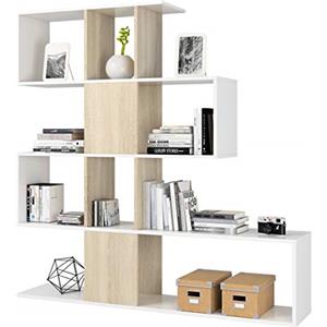 Azard, Zig-Zag, Libreria con 4 mensole, Bianco (Bianco/Beige), 145 x 29 x 145 cm
