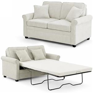 Shally Dogan BAKAJI Divano Letto 2 Posti con Rivestimento in Tessuto Grigio e Cuscino Memory Ergonomico Apertura Facile, Divanetto Apribile con Cuscini ed Imbottitura ad Alta Densità, 142.5 x 77 x 86 cm (Beige)