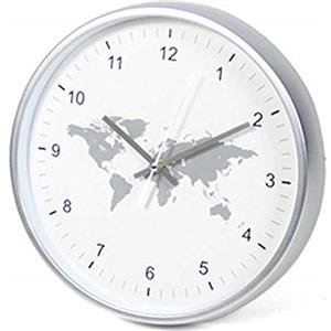 BAKAJI Orologio da Parete Muro Decorazione Cartina Geografica Mappa Mondo Design Moderno in Plastica Diametro 30 cm Colore Bianco a Batteria