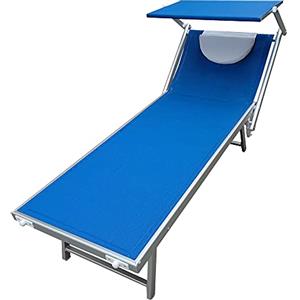 BAKAJI Lettino Prendisole Pieghevole da Mare con Tettuccio Parasole e Cuscino Poggiatesta Sdraio Stabilimento Piscina Spiaggia Professionale in Alluminio e Textilene 189 x 61 x 38 cm (Blu)