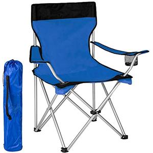 BAKAJI Sedia Pieghevole Da Campeggio Con Borsa Camping Sedia Mare Spiaggia Pesca Da Esterno In Acciaio e Poliestere Con Vano Porta Bibite e Smartphone (Blu)