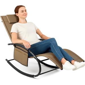 BAKAJI Sedia Sdraio a Dondolo da Giardino, Lettino Prendisole Gravità Zero con Rivestimento in Textilene con Poggiatesta, Poltrona per Esterni ed Interni, Balcone, Patio, Terrazzo (Marrone)