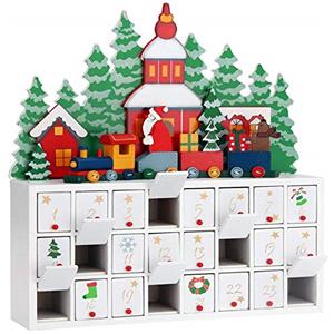 BAKAJI Calendario dell' Avvento di Natale in Legno con 24 Cassetti Numerati per Sorpresa Decorazioni Addobbi Natalizi Casa (Trenino Babbo Natale)