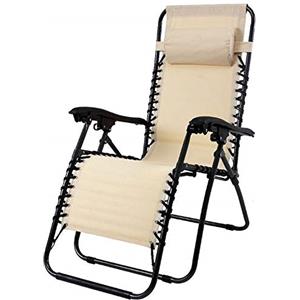 BAKAJI Sedia A Sdraio Pieghevole Sedia Relax Da Giardino Sedia Sdraio Campeggio Camping Outdoor Con Poggiapiedi e Poggiatesta Imbottito con Cuscino Sedia Sdraio Prendisole Relax Colore Ecru'