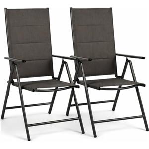 BAKAJI Set 2 Sedie Pieghevoli da Giardino in Tessuto Traspirante, Sdraio Reclinabile Pieghevole Salvaspazio con Chiusura Slim e Seduta Ergonomica, Ideale per Patio, Balcone, Esterno, Terrazzo (Nero)