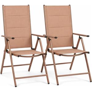 BAKAJI Set 2 Sedie Pieghevoli da Giardino in Tessuto Traspirante, Sdraio Reclinabile Pieghevole Salvaspazio con Chiusura Slim e Seduta Ergonomica, Ideale per Patio, Balcone, Esterno, Terrazzo (Beige)