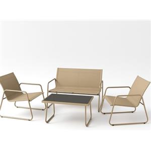 BAKAJI Set Salotto da Giardino con 2 Sedie, Divano e Tavolino con Rivestimento in Tessuto Traspirante, Poltrone da Esterno con Tavolo e Divanetto, Ideale Patio, Balcone, Bistrot, Ristorante (Beige)