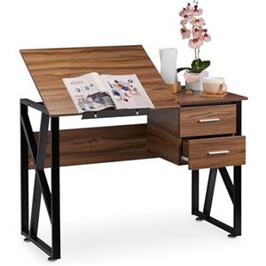 relaxdays Scrivania Orientabile, Supporto Inclinabile, da Disegno o per PC, HLP 75x110x55cm, Effetto Legno, Holz-Schwarz, 75 x 110 x 55 cm