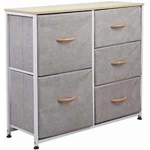 BAKAJI Cassettiera Comodino 5 Cassetti Ripiani Mobile Mobiletto Casa Resistente Tessuto Versatile Multicolor Robusto Armadio Armadietto Arredamento Salvaspazio Dimensioni 71,5x80x29cm (Grigio Chiaro)