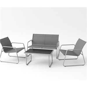 BAKAJI Set Salotto da Giardino con 2 Sedie, Divano e Tavolino con Rivestimento in Tessuto Traspirante, Poltrone da Esterno con Tavolo e Divanetto, Ideale Patio, Balcone, Bistrot, Ristorante (Grigio)