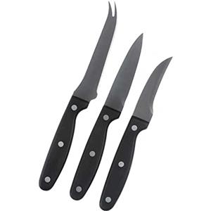 BAKAJI Set 3 Coltelli da Cucina Multiuso per Carne Bistecca Pesce Lama Coltello in Acciaio Inox Manico in Poliproprilene Nero