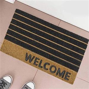 BAKAJI Zerbino Rettangolare per Ingresso in Gomma e Fibra di Cocco e Retro in PVC, Tappeto Dimensione 40 x 60 cm, Tappetino Decorazione Casa Interno e Esterno (Design 1)