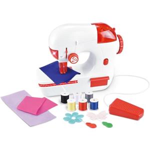 BAKAJI Macchina da Cucire Giocattolo per Bambini con Filo e Accessori, Cucitrice Gioco per Ragazzi Rossa con Pedale di Avviamento, Fili di Diversi Colori, Regolatore di Intensità, Idea Regalo