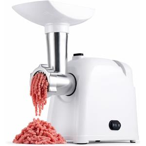 BAKAJI Tritacarne Elettrico Bianco con Lame in Acciaio Inossidabile e Accessori, Macina Carne con Interruttore ON/OFF e 1000 Watt di Potenza, Ideale per Cucina, Hamburger, Salsicce