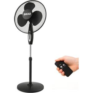 BAKAJI Ventilatore a Colonna Piantana Potenza 45W Diametro Pale 40cm 3 Velocità Selezionabili Altezza regolabile Oscillazione Orizzontale e Telecomando per Controllo a Distanza (Nero)