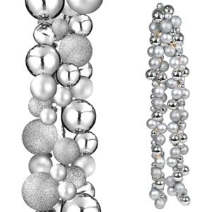 BAKAJI Ghirlanda Natalizia 142 Palline di Natale da 3cm e 5cm, Festone Natalizio 180cm Addobbo Decorazione Interno e Esterno Design Matt e Glossy, Camino, Albero, Corrimano, Porta (Argento)