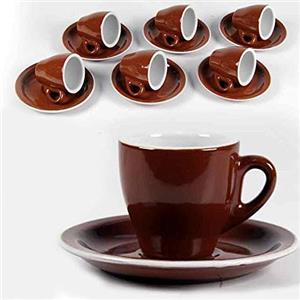 BAKAJI Servizio Set da 6 Tazzine da caffè Tazzina con Piattino in Ceramica Colore Marrone Design Moderno Capacità 95ml