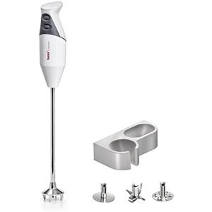 bamix Set frullatore a immersione G350 GASTRO PRO-3 incl. lama multiuso, frusta e disco fisso, supporto, 350 watt, 2 velocità, acciaio inox, Made in Switzerland, bianco/grigio chiaro
