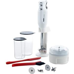 bamix M350 MAXX - Set frullatore a immersione con supporto, 2 bicchieri, 4 attrezzi, processore, spatola, spazzola per la pulizia, 300 Watt, prodotto in Svizzera, colore bianco e cromato