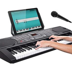 Bakaji Tastiera Musicale Pianola Elettronica 61 Tasti Pianoforte Multifunzione con 255 Ritmi 24 Brani Preimpostati Funzione Percussione Ingresso AUX Leggio Porta Spartito/Tablet e Microfono