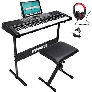 Bakaji Tastiera Musicale Pianola Elettronica 61 Tasti Pianoforte Multifunzione con Supporto Sgabello e Cuffie 255 Ritmi Ingresso USB AUX e Leggio