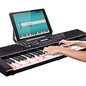 Bakaji Tastiera Musicale Pianola Elettronica 61 Tasti Luminosi Pianoforte Multifunzione con 255 Ritmi 50 Brani Preimpostati Funzione Percussione Ingresso AUX Leggio Porta Spartito/Tablet