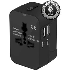 P37 Adattatore Universale da Viaggio, Presa Internazionale Multipla USB Universale Protezione da Sovratensione, 2 Porte USB. Adattatore Spina internazionale, Travel Adapter Universal Spina US EU UK AUS