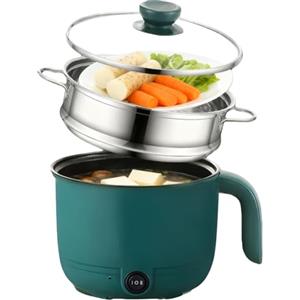 SUNOYA Pentola elettrica, 1,5 litri con vaporiera, mini pentola elettrica, pentola portatile rapida per zuppe, multicooker antiaderente portatile per casa, ufficio, casa degli studenti, 600 W, 220 V, verde