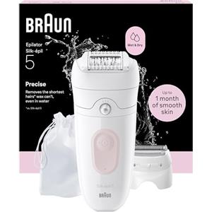Braun Silk Epil 5 Epilatore Elettrico Donna, Rasoio Elettrico Donna, Wet&Dry, Rimozione Facile Peli, Pelle Liscia, Include Testina Radente E Cappuccio Regolatore, 5-030,Rosa Flamingo