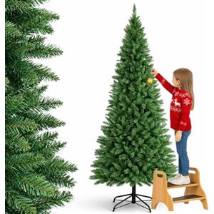 BAKAJI Albero di Natale Slim Molto Folto Ecologico e Ignifugo con Base a Croce in Ferro Pieghevole, Decorazione Natalizia Salvaspazio Foltissima con Rami Realistici (Verde Pino dei Sogni, 240 cm)