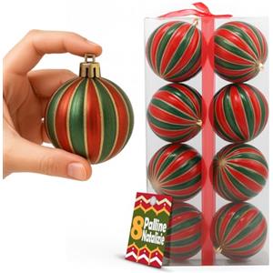 BAKAJI Box Palline di Natale per Albero, Sfere Natalizie Addobbo Rosso e Verde Doppio Colore, Decorazione Natalizia Multicolore in Plastica Dura, Palla Ornamento Alberello (8 Pezzi - Diametro 10 cm)
