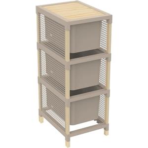 BAKAJI Cassettiera Multiuso con 3 Cassetti Estraibili in Legno e Plastica, Mobile Versatile Organizer da 15 Litri per Bagno, Ufficio, Cucina, Salone, Dimensioni 82 x 30 x 41 cm