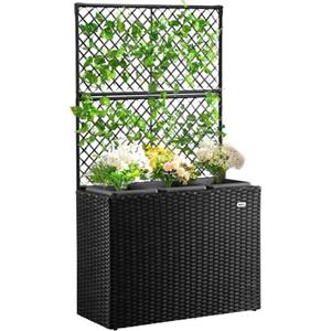 BAKAJI Fioriera da esterno con spalliera in polyrattan, 3 Vasi Removibili Contenitori per Piante, Traliccio da Esterno con grigliato ideale x Giardino, Balcone, Terrazzo, Pianta Rampicante (Nero)