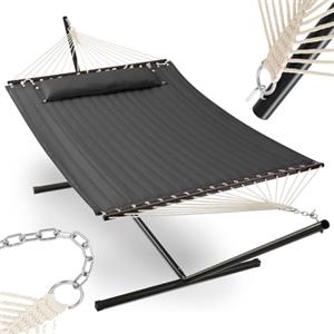 BAKAJI Amaca da Giardino con Supporto a Brasiliana e 1 Cuscino Imbottito, Telaio Resistente, Solida Struttura in Acciaio, Capacità di Carico 200 kg, Ideale per Esterni ed Interni (Antracite)