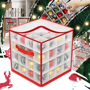 BAKAJI Scatola Portaoggetti per Palline di Natale con Divisori, Contenitore per Addobbi Natalizi Palle per Albero, Organizer Decorazioni Natalizie e Ornamenti, Pieghevole e Salvaspazio (64 Scomparti)