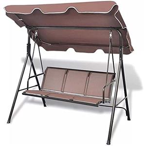 Bakaji Dondolo Da Giardino 3 Posti Colore Brown Tetto Parasole Struttura in Acciaio Inox Seduta in Texilene Traspirante Dimensioni 175 x 112 x 155 cm (Marrone)