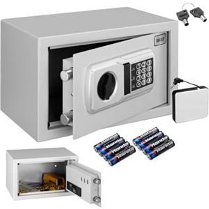 BAKAJI Cassaforte a Muro Numerica, Cassetta Porta Valori di Sicurezza da Armadio, Muro, Casa Albergo Hotel Safe, Chiavi di Emergenza (Grigio, M 31 x 20 x 20 cm)