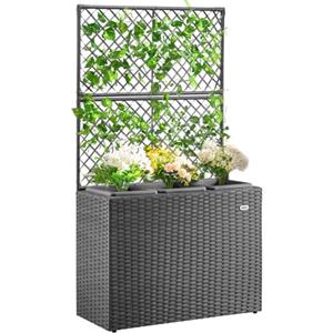 BAKAJI Fioriera a Traliccio in Polyrattan, 3 Vasi Removibili Contenitori per Piante, Orto Verticale da Esterno, Design Resistente ai Raggi UV, Giardino, Balcone, Terrazzo, Pianta Rampicante (Grigio)