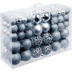 Christmas gifts Regali di Natale Set di 100 palline di Natale - Decorazione - Infrangibile - Per interni ed esterni - Plastica - Ø3/4/6 cm - Opache, lucide, glitterate e aperte - Argento