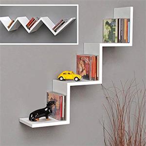 BAKAJI Libreria Mensole da Parete Moderna Design Zig Zag Mensola Scaffale in Legno Melaminico Dimensione 59 x 12 x 12 cm (Bianco)