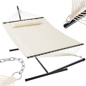 BAKAJI Amaca da Giardino con Supporto a Brasiliana e 1 Cuscino Imbottito, Telaio Resistente, Solida Struttura in Acciaio, Capacità di Carico 200 kg, Ideale per Esterni ed Interni (Beige)