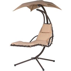 BAKAJI Dondolo Amaca Lettino Sospeso Da Giardino Con Pensile Parasole e Cuscino Relax Lounge Bed Patio Struttura Acciaio Verniciato e Cuscini Imbottiti Design Moderno (Beige)