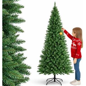 BAKAJI Albero di Natale Slim Molto Folto Ecologico e Ignifugo con Base a Croce in Ferro Pieghevole, Decorazione Natalizia Salvaspazio Foltissima con Rami Realistici (Verde Pino dei Sogni, 150 cm)