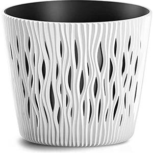 BAKAJI Fioriera con Vaso Estraibile Portavaso Decorativo in Plastica Diametro 16cm Design Moderno con Decorazione a Intarsio per Fiori e Piante Arredamento Decorazione Casa Giardino Esterno (Bianco)