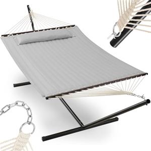 BAKAJI Amaca da Giardino con Supporto a Brasiliana e 1 Cuscino Imbottito, Telaio Resistente, Solida Struttura in Acciaio, Capacità di Carico 200 kg, Ideale per Esterni ed Interni (Grigio)