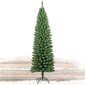 Ki christmas Albero di Natale Super Folto Pino Slim Salvaspazio Verde Base Croce in Ferro Pieghevole Folto Realistico Colore Verde Rami Uncino Facile Montaggio e Ignifugo (150cm)