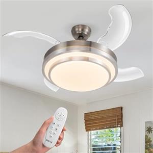 BAKAJI Ventilatore a Soffitto Colore Silver Con Pale scomparsa, Struttura In Metallo e Luce Diametro 106 cm Max Casa
